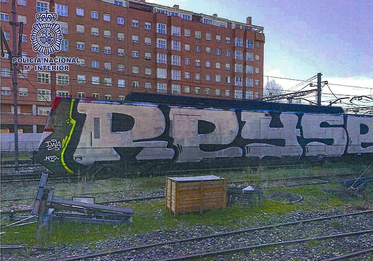 Uno de los trenes pintados por los grafiteros detenidos