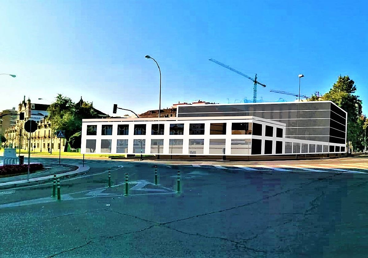 Recreación de los edificios en el actual parking elaborada por la asociación de vecinos Torre de la Malmuerta a partir del proyecto original