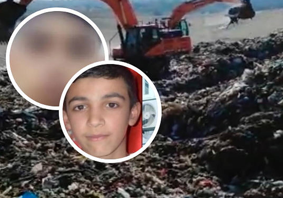 La retroexcavadora, en el vertedero de Toledo. Ángel y Fernando (pixelado)