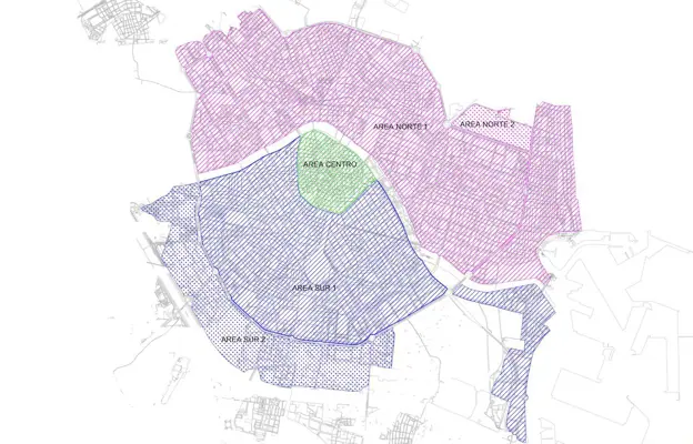 Mapa con las cinco áreas en las que se dividirá Valencia para la implantación de las Zonas de Bajas Emisiones