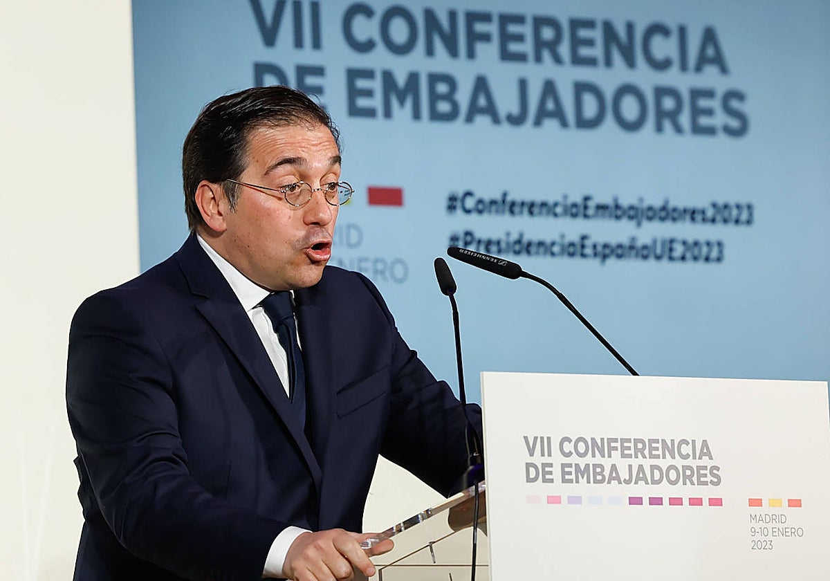 José Manuel Albares, el lunes, durante la VII Conferencia de Embajadores