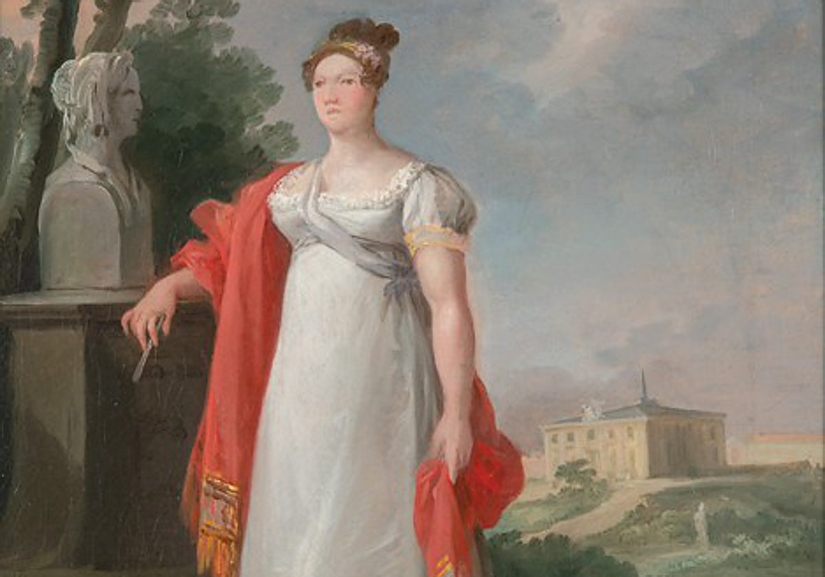 Retrato de la reina María Isabel de Braganza frente al Real Casino (1817), obra de Juan Gálvez