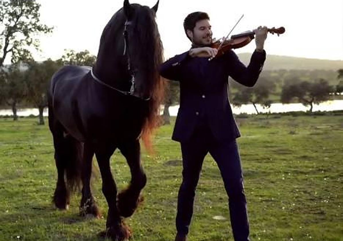 El violinista cordobés junto al caballo en su vídeo de Instagram