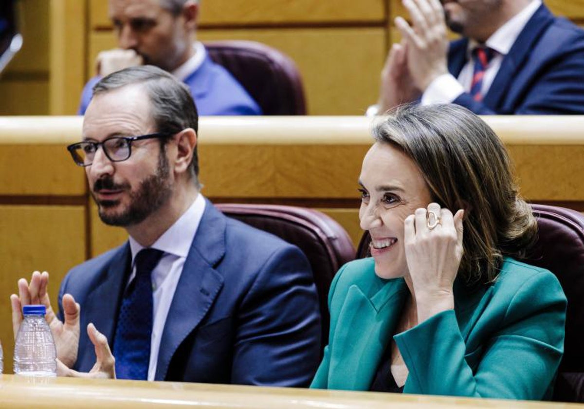 El portavoz del PP en el Senado, Javier Maroto, y la secretaria general Cuca Gamarra