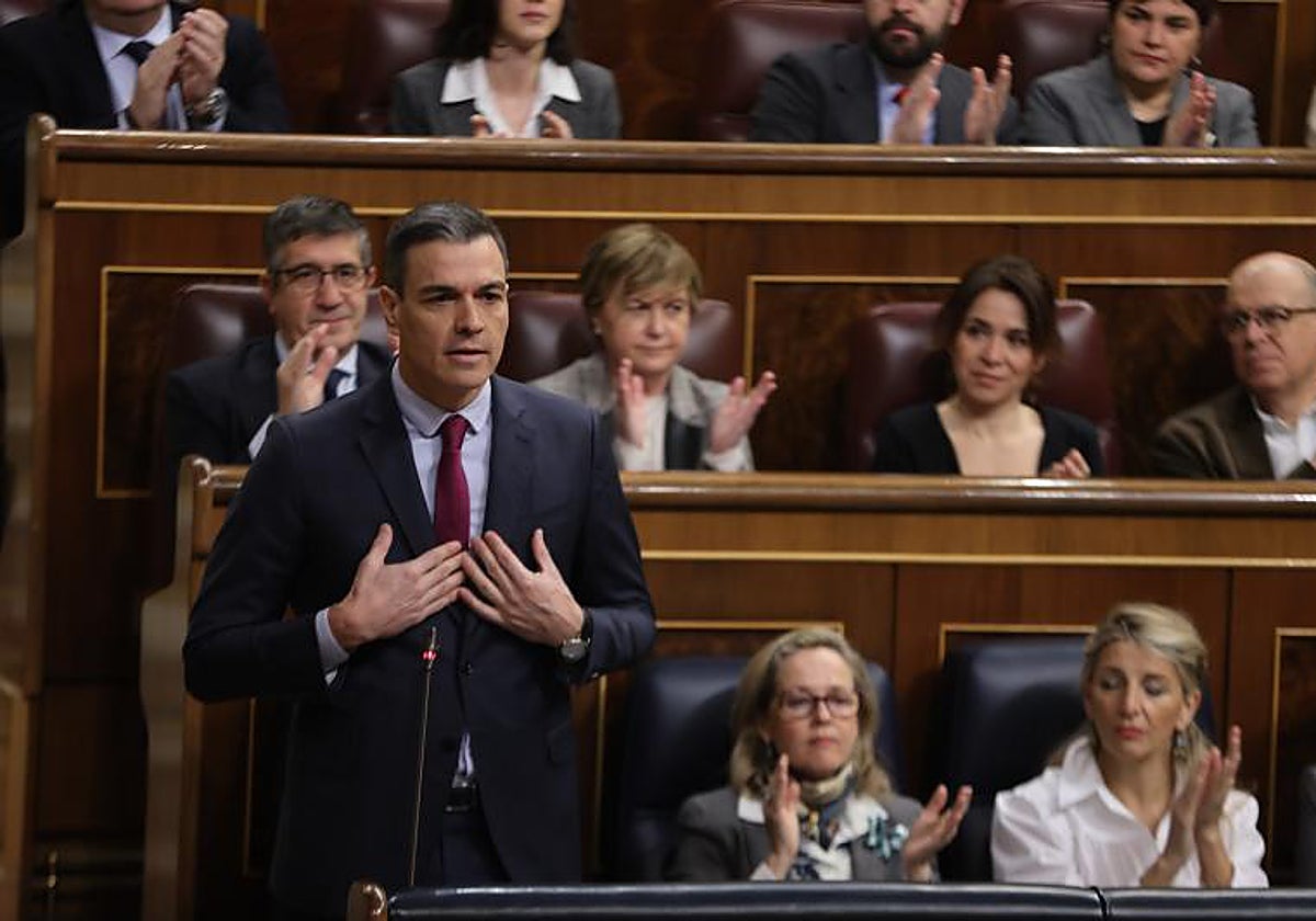 El presidente del Gobierno, Pedro Sánchez, ayer durante su intervención en la sesión de control al Gobierno