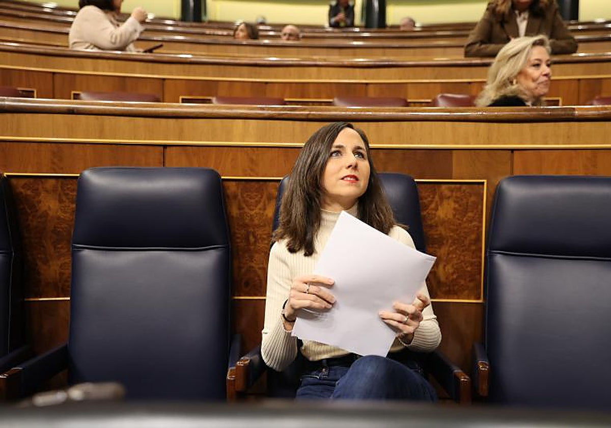 La ministra de Derechos Sociales, Ione Belarra, durante el debate de su proyecto estrella, la ley de bienestar animal, hoy en el Congerso de los Diputados