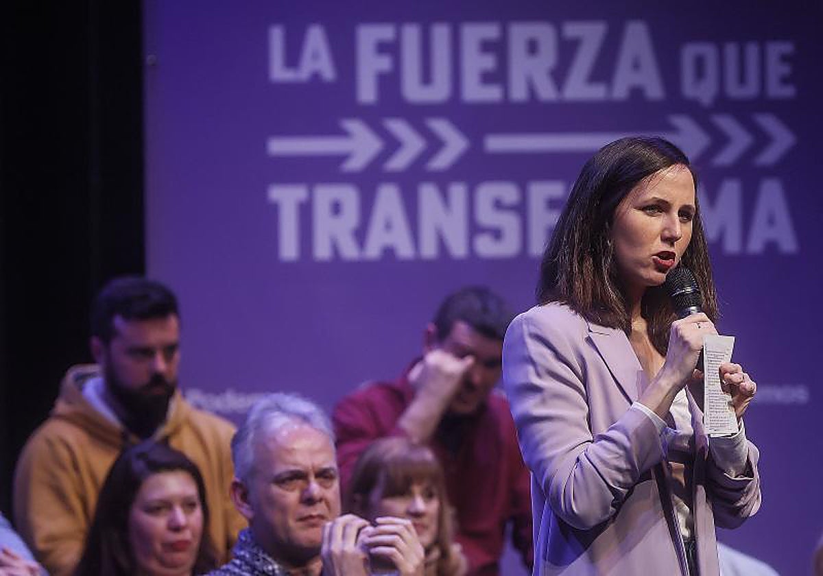 La secretaria general de Podemos, Ione Belarra. en el acto 'La fuerza que transforma«, este sábado en Valencia.