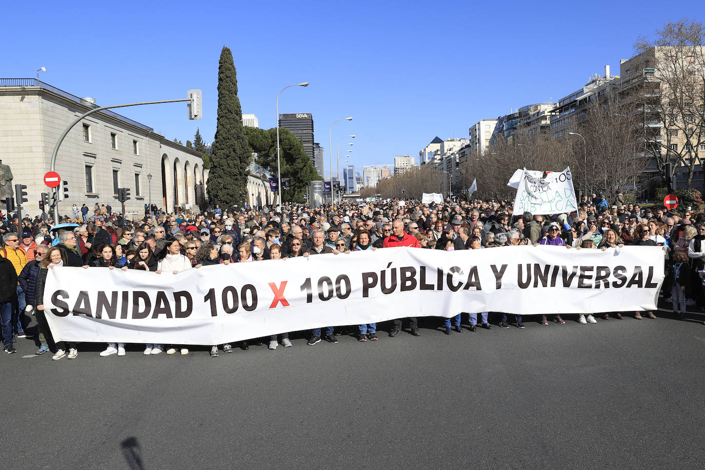 Además de los ciudadanos que han acudido a la protesta, en Cibeles se han personado representantes políticos, sindicales y de entidades sanitarias, además de los profesionales que han decidido sumarse
