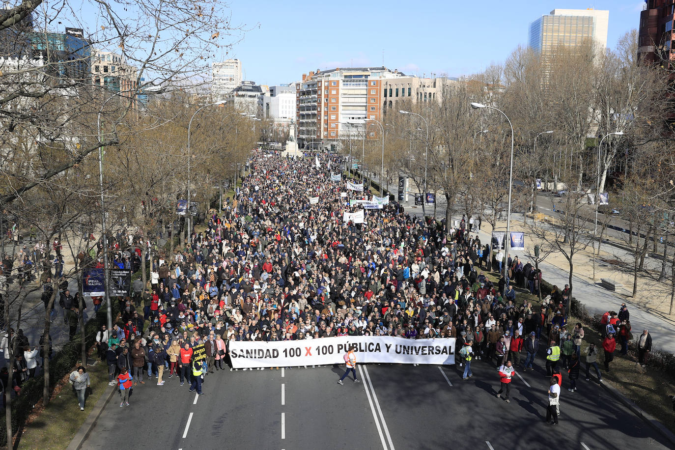 Además de los ciudadanos que han acudido a la protesta, en Cibeles se han personado representantes políticos, sindicales y de entidades sanitarias, además de los profesionales que han decidido sumarse