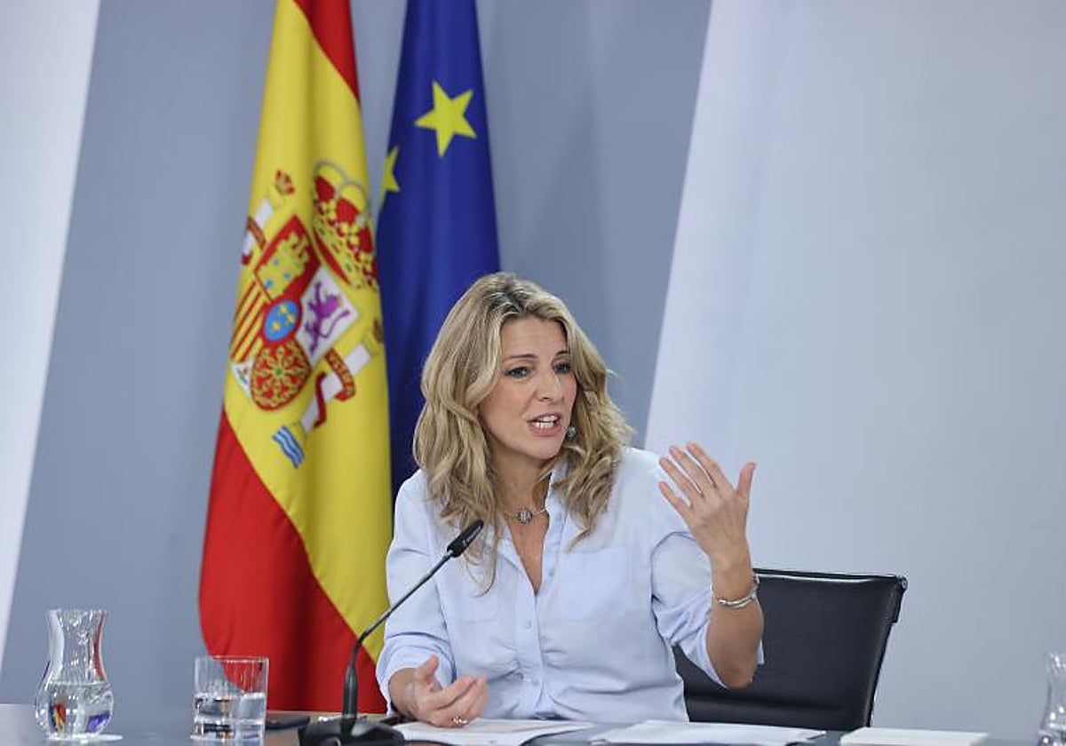 Yolanda Díaz durante su intervención en el Consejo de Ministros