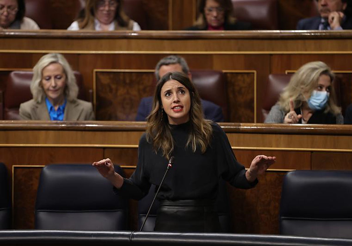 La ministra de Igualdad, Irene Montero, en la sesión de control