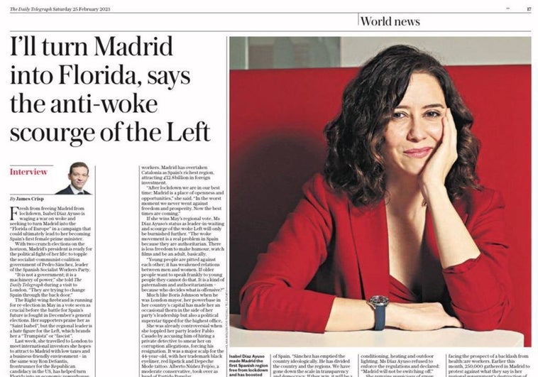 'The Telegraph' se rinde a la 'ayusomanía', el «azote de la izquierda progre»