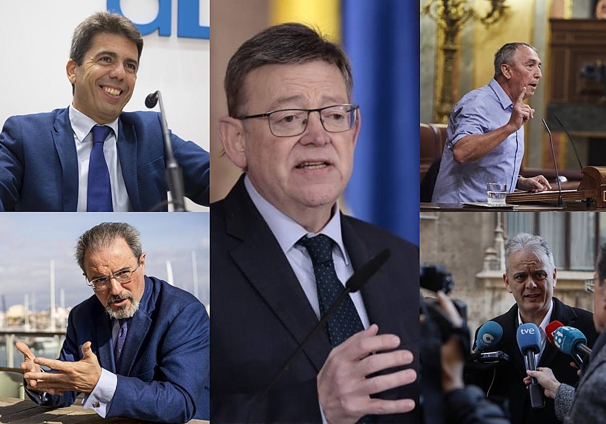 Carlos Mazón (PP), Carlos Flores (Vox), Ximo Puig (PSPV-PSOE), Joan Baldoví (Compromís) y Héctor Illueca (Podemos)