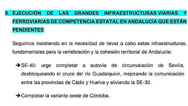 Extracto del documento que Moreno dio a Sánchez en julio de 2022