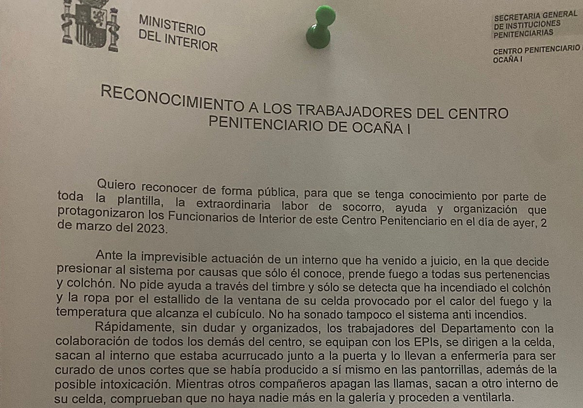 Primeros párrafos de la carta de la directora de la cárcel