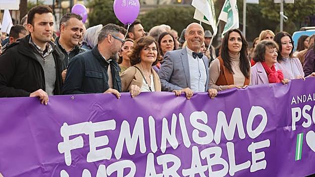 La exvicepresidenta del Gobierno Carmen Calvo este miércoles en la manifestación