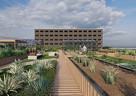 Imagen secundaria 1 - Recreaciones de los futuros espacios de la ampliación de Mercamadrid: aulas de trabajo, zona exterior y exposiciones