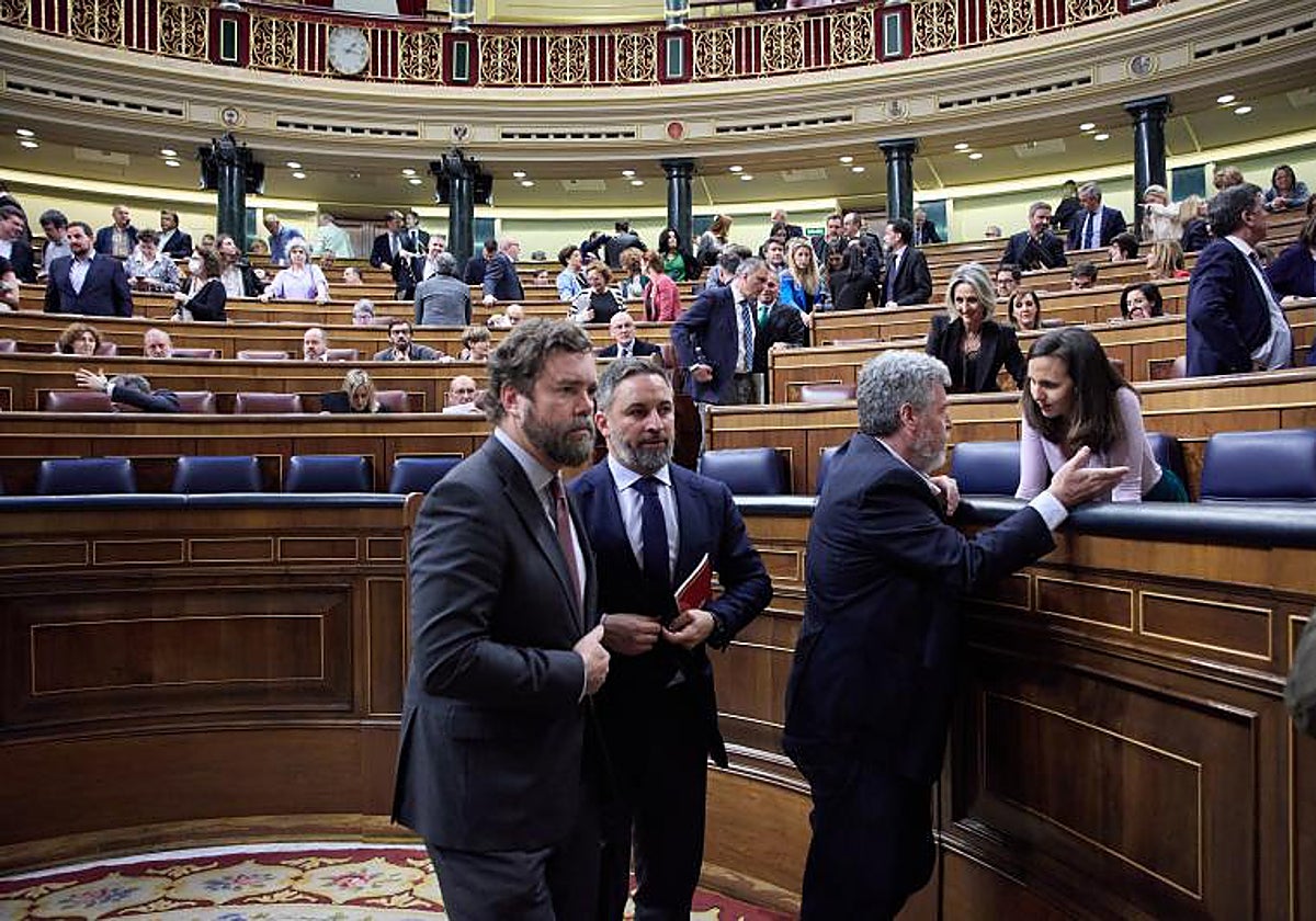 En la imagen. el portavoz de Vox en el Congreso, Iván Espinosa de los Monteros y el líder de la formación, Santiago Abascal