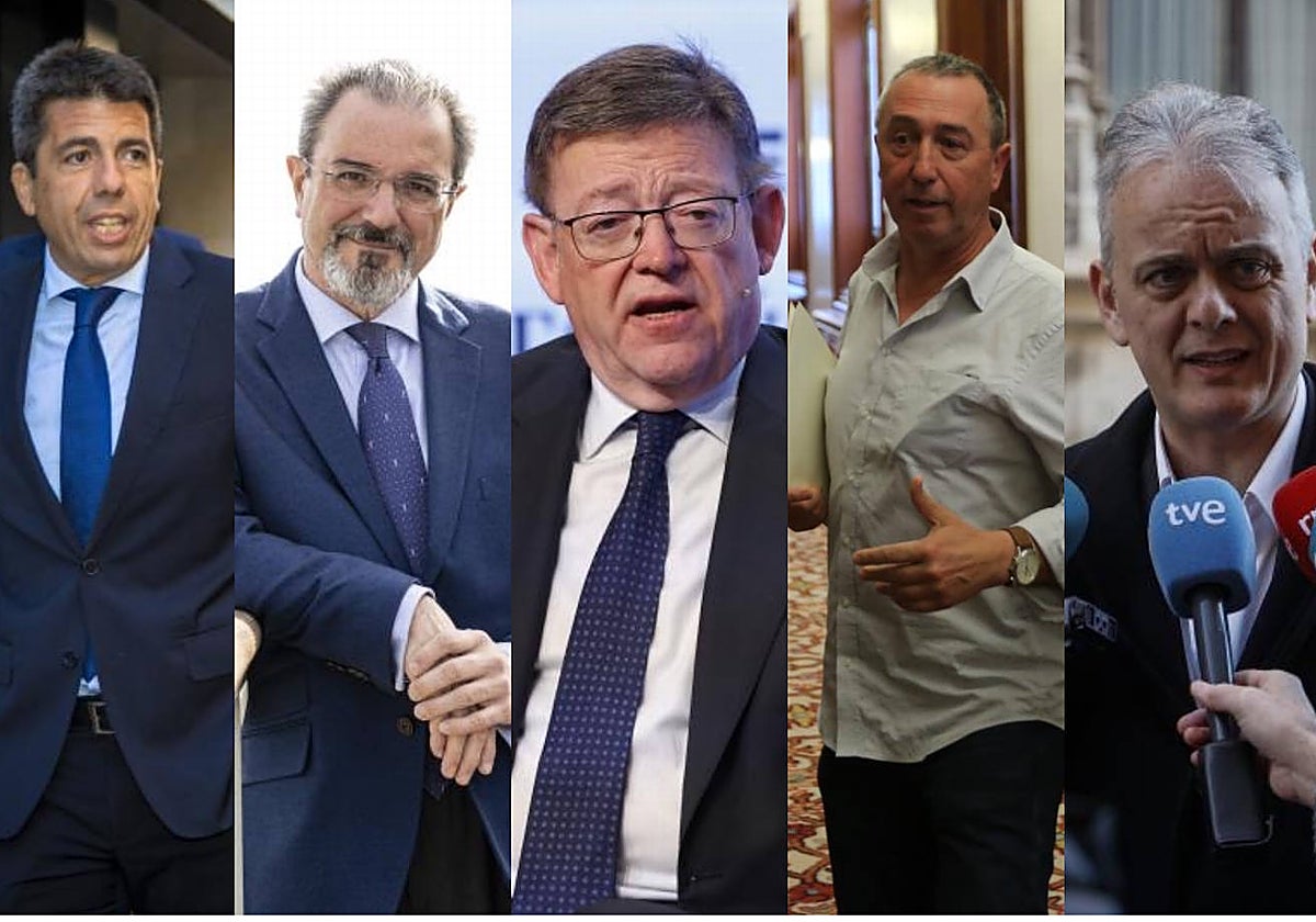 Carlos Mazón (PP), Carlos Flores (Vox), Ximo Puig (PSPV-PSOE), Joan Baldoví (Compromís) y Héctor Illueca (Podemos)