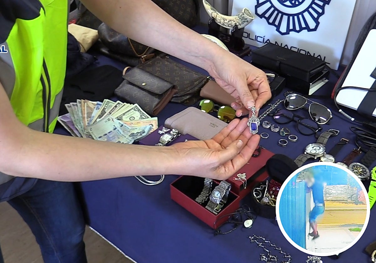 Parte del botín recuperado que robó el último 'spiderman' de la capital (en el círculo)