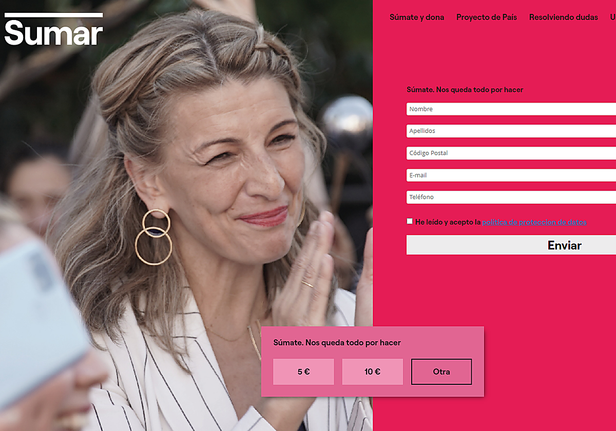 Vista de la página web de Sumar, la plataforma de Yolanda Díaz