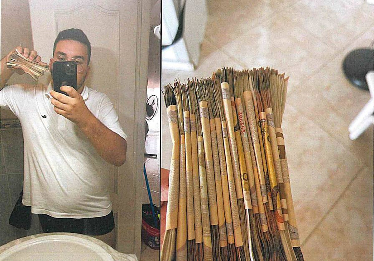 A.M., el supuesto socio de Alcasec, posa con un fajo de 18.000 euros en billetes de 50