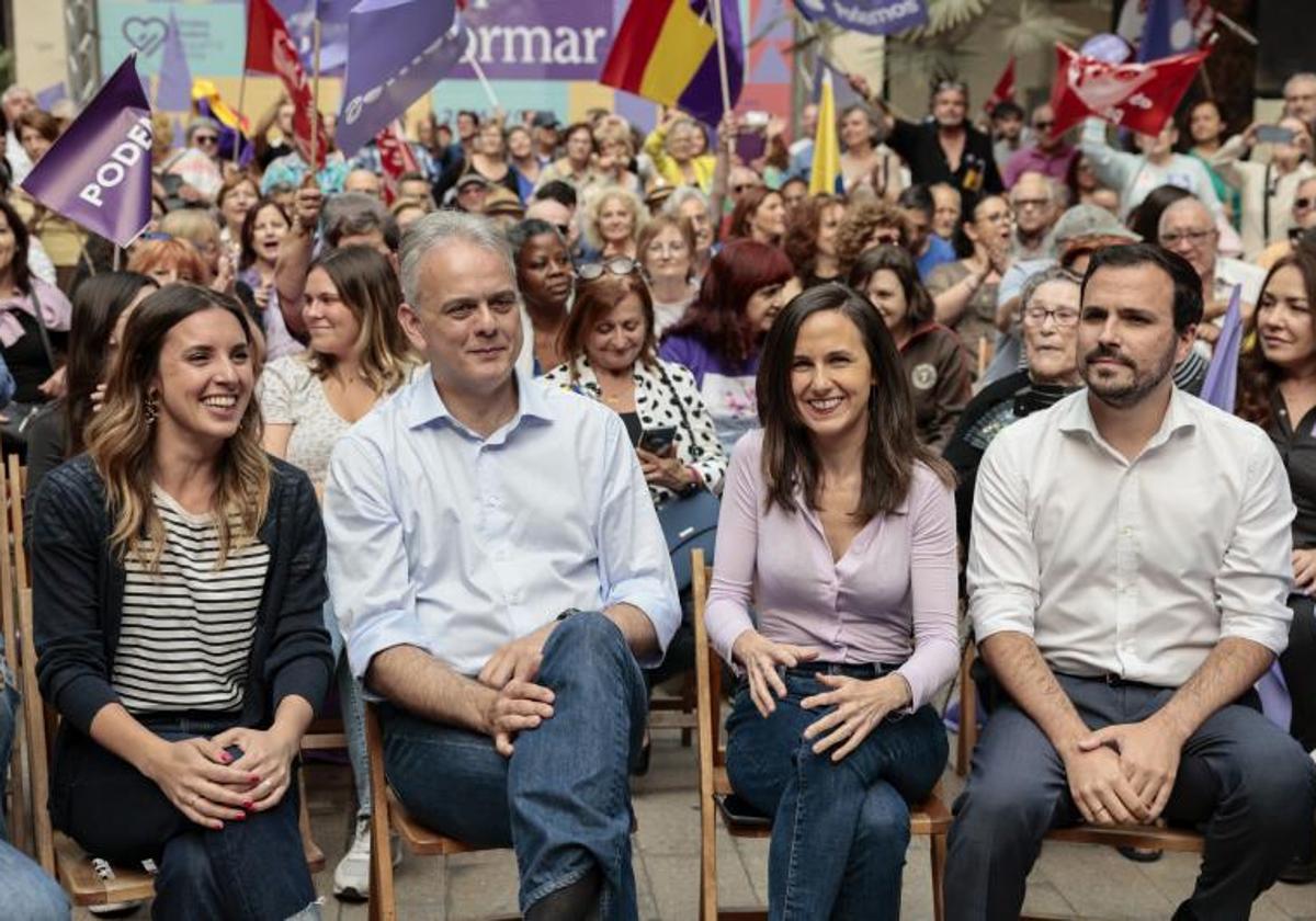 Montero, Belarra y Garzón apoyan al candidato de Podemos a la presidencia de la Generalitat Valenciana, Héctor Illueca, en el primer acto de campaña en Valencia