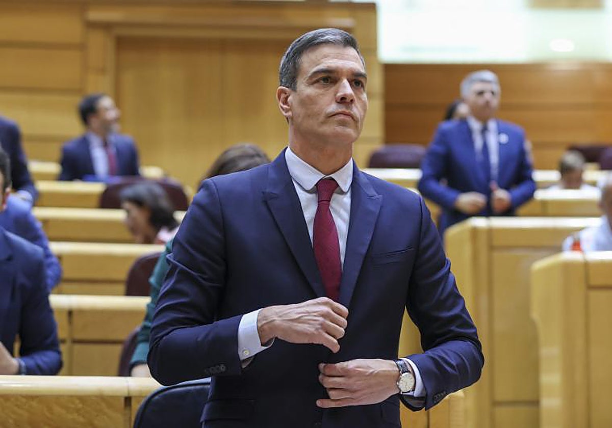 Sánchez con cara de preocupación durante la sesión de control de este martes en el Senado