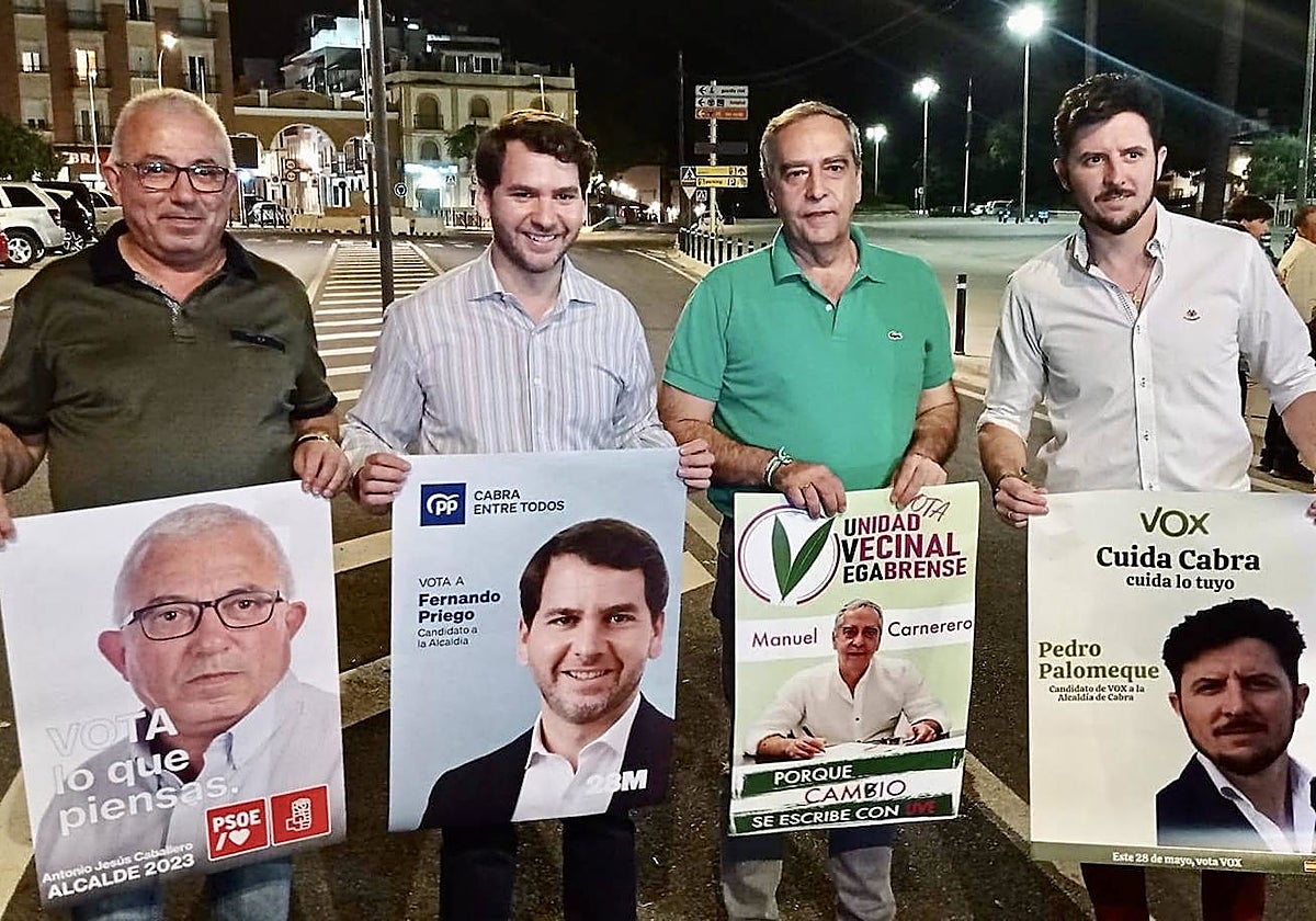 Candidatos a la Alcaldía de Cabra, con Fernando Priego en el centro