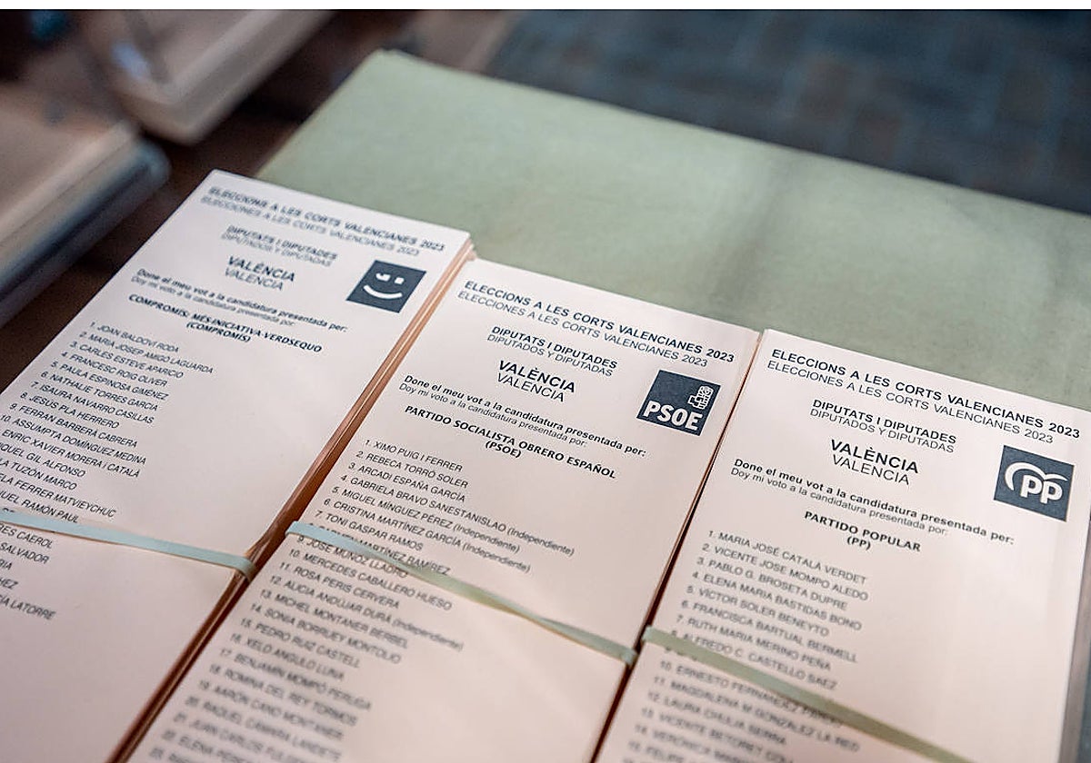 Imagen de las papeletas para las elecciones autonómicas del 28M en la Comunidad Valenciana
