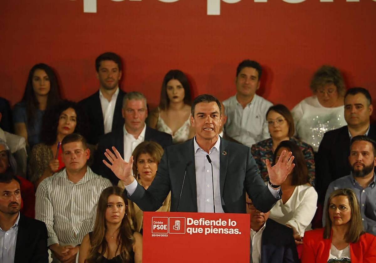 El presidente del Gobierno Pedro Sánchez en un acto del PSOE en Córdoba