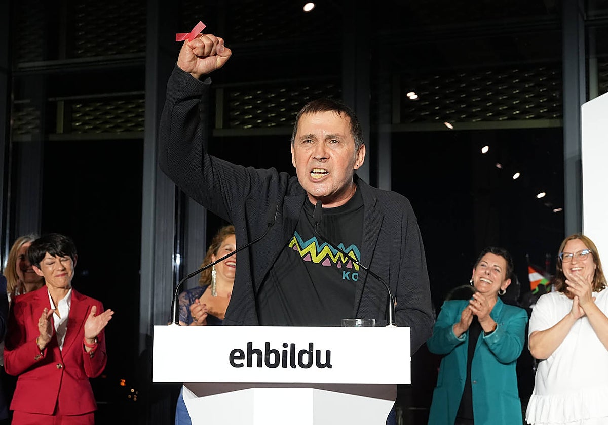Arnaldo Otegi celebró eufórico el resultado de EH Bildu la noche electoral