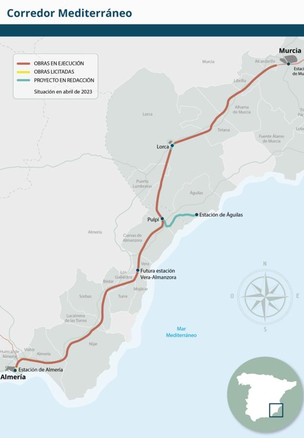 Infografía de Adif sobre el estado de los trabajos del AVE Almería-Murcia.