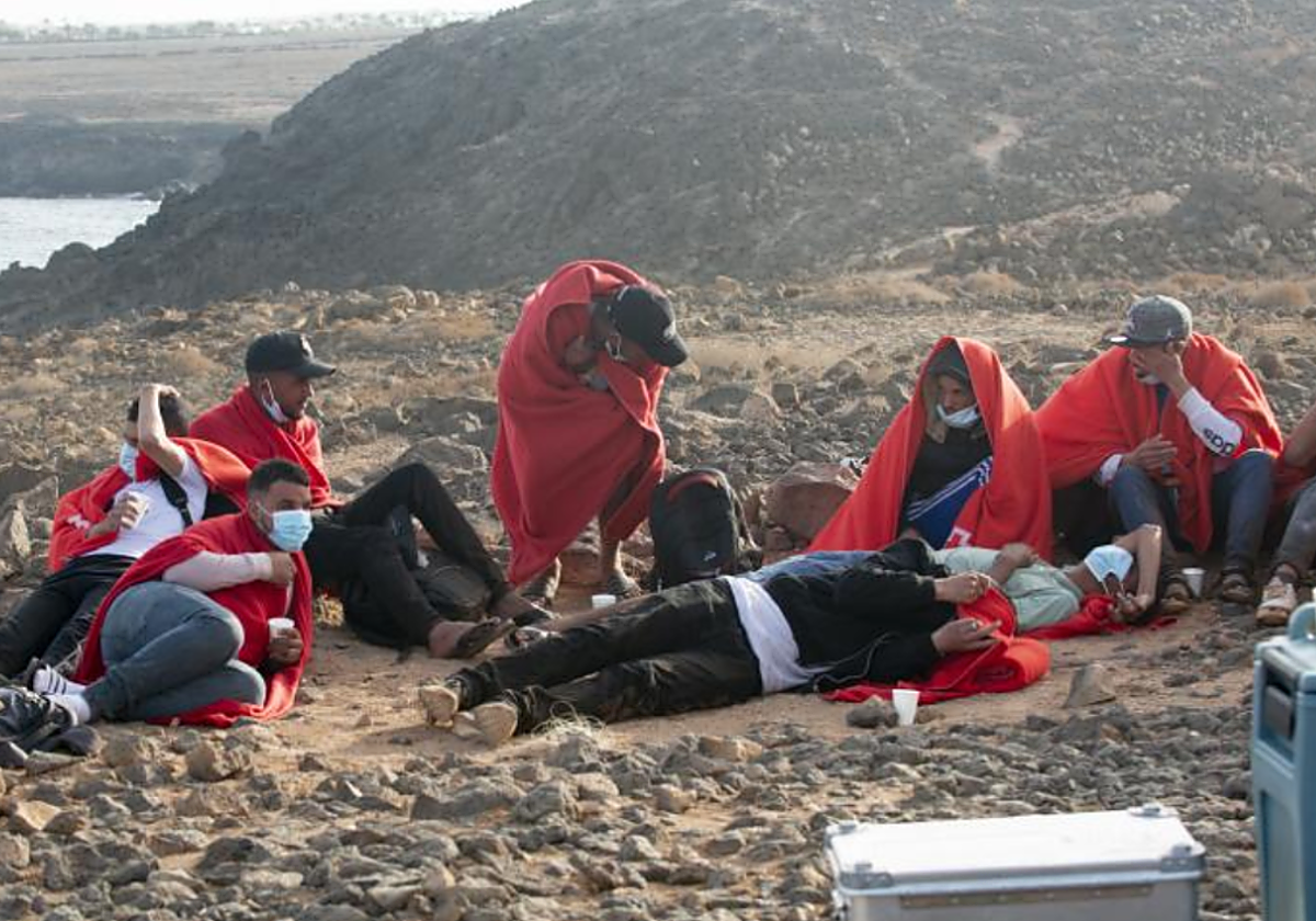 Llegada de migrantes a Arrecife en un rescate de julio de 2022