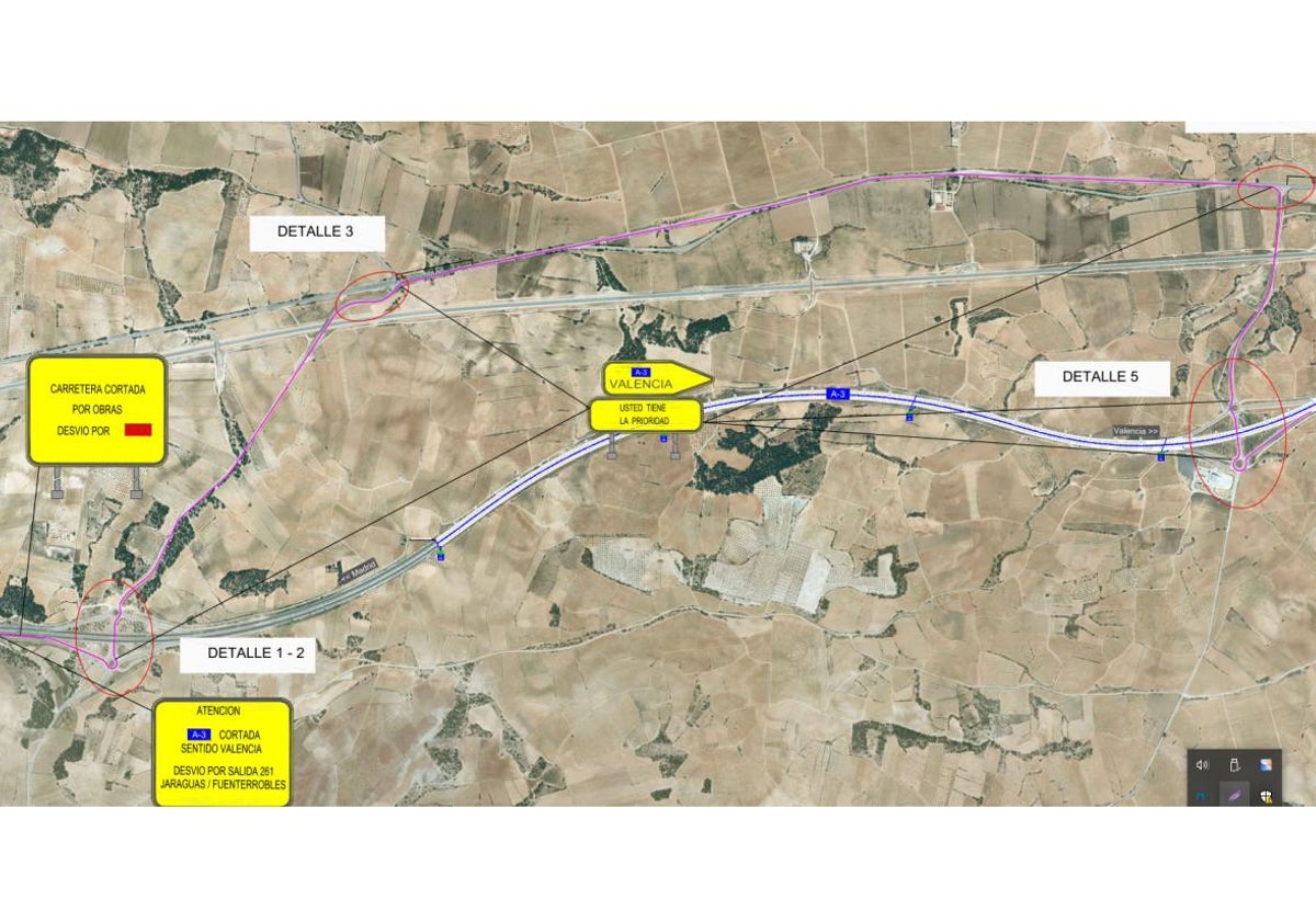 Imagen del mapa de situación de las obras que tendrán lugar en la A-3