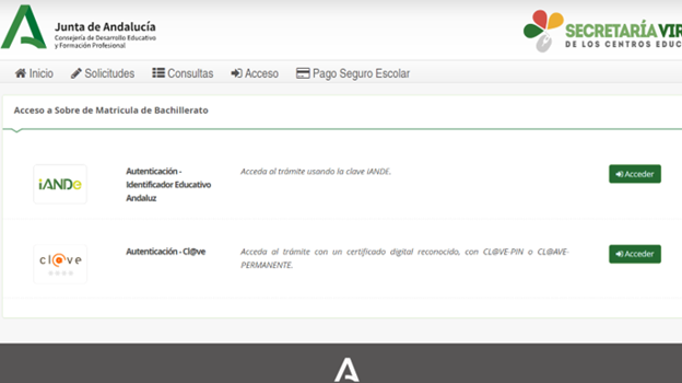Los dos métodos de autenticación para comenzar a realizar la matrícula de Bachillerato