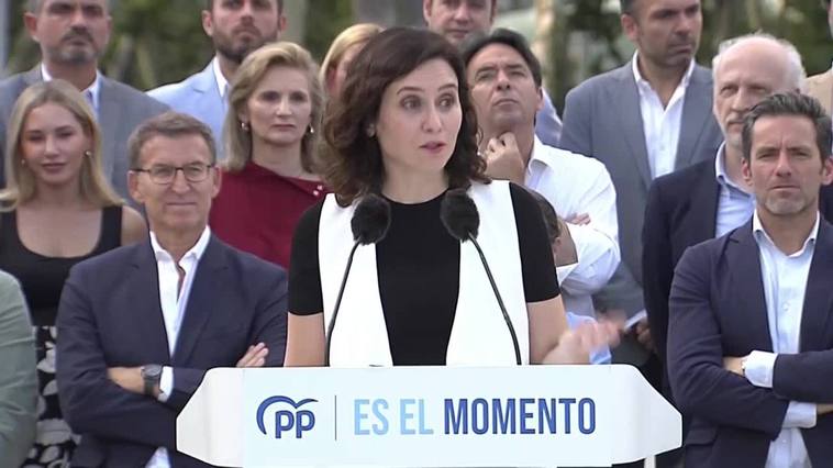 Ayuso pone el "ejército" del PP de Madrid a disposición de Feijóo: "El sanchismo está sentenciado"