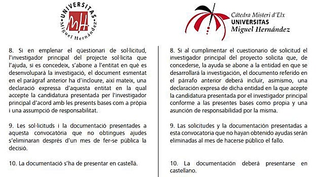 Extracto de las bases señaladas por la Plataforma per la Llengua