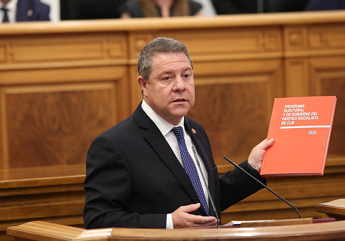 Page, este miércoles, en el Parlamento de Castilla-La Mancha durante el debate de investidura