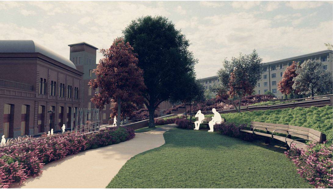 Accesos a la marquesina histórica y zona ajardinada