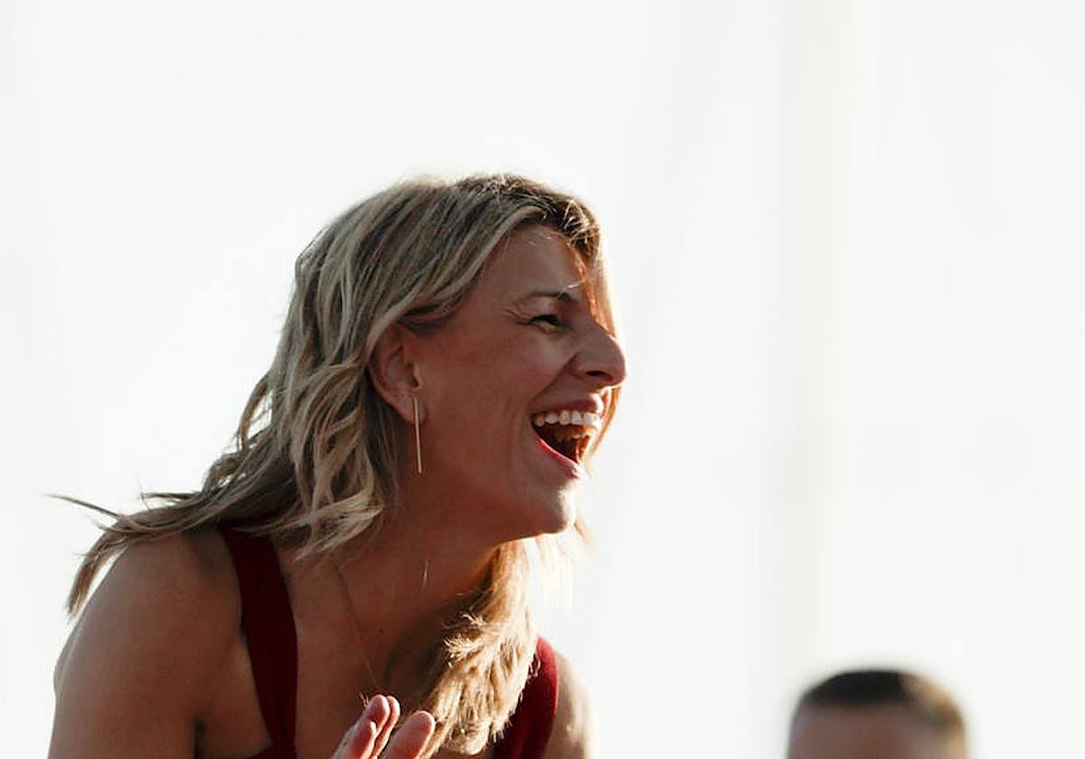 La vicepresidenta segunda del Gobierno y líder de Sumar, Yolanda Díaz, en el inicio de la campaña electoral del 23J, en La Coruña