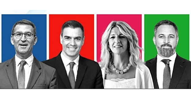Ilustración de los candidatos delos principales partidos para las elecciones generales