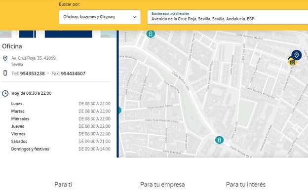 Ejemplo de oficina de Correos con horarios especiales esta semana