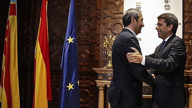 Imagen de la reunión entre Vicente Barrera y Carlos Mazón este miércoles en el Palau de la Generalitat