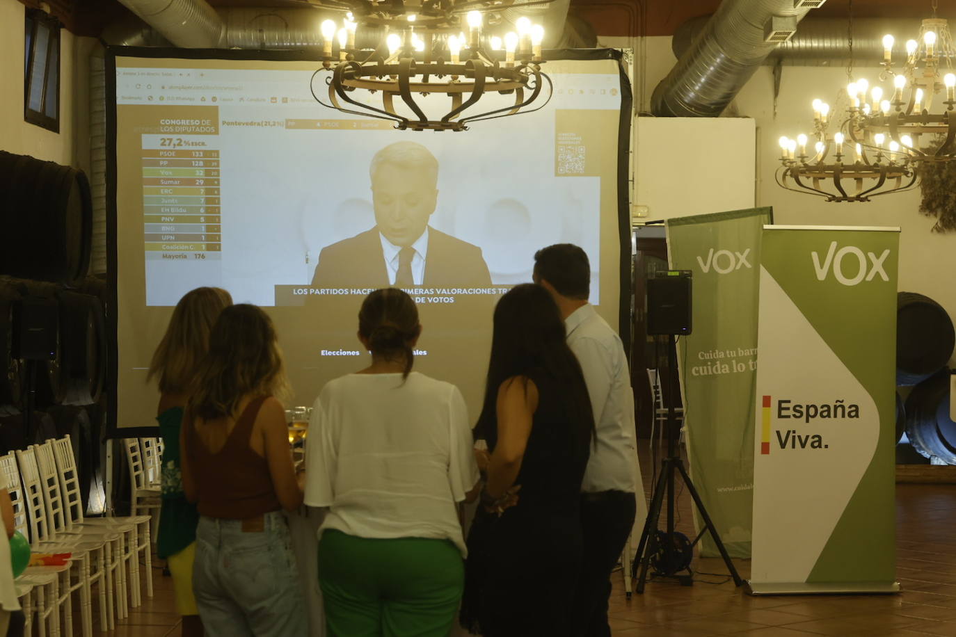 La igualada noche electoral en la &#039;sede&#039; de Vox en Córdoba, en imágenes