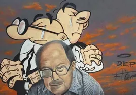 El emotivo mural de Mortadelo y Filemón llorando por la muerte de Ibáñez que ha aparecido cerca de su casa