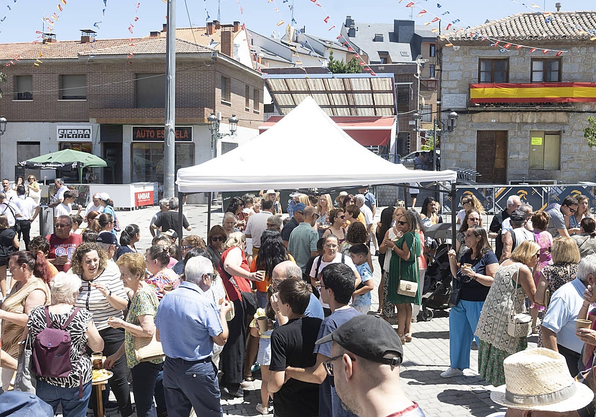 Vecinos en la plaza de la Constitución de Colmenarejo, durante las fiestas patronales