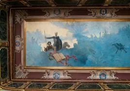 Vuelve a la Diputación de Ciudad Real el lienzo del 'Quijote' de Andrade dañado tras caerse parte de un techo