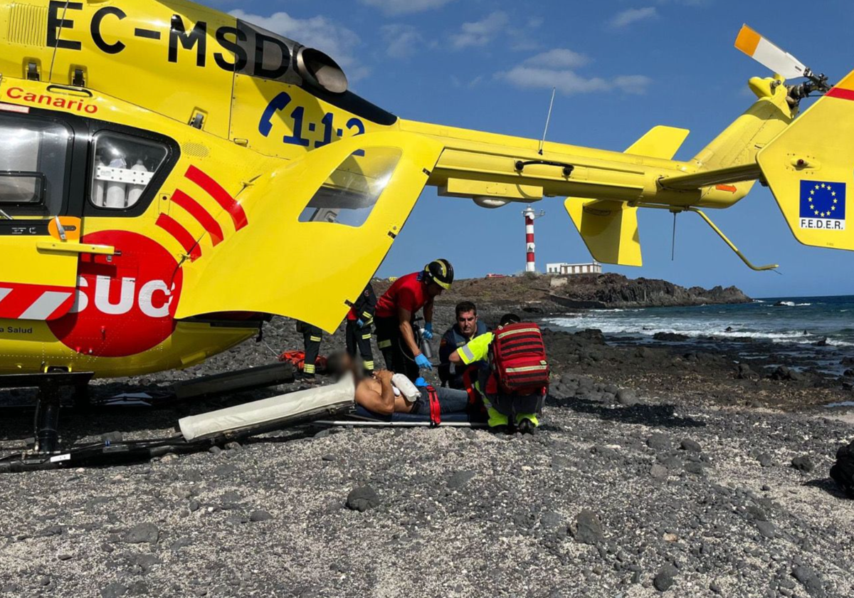 Lugar del incidente y traslado en helicóptero del afectado