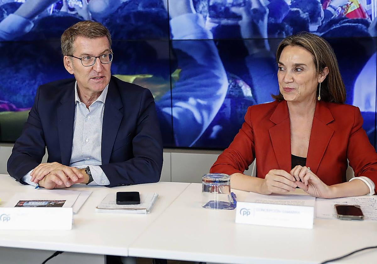 Feijóo, presidente del PP, y Gamarra, número dos del partido, en la pasada Junta Directiva Nacional
